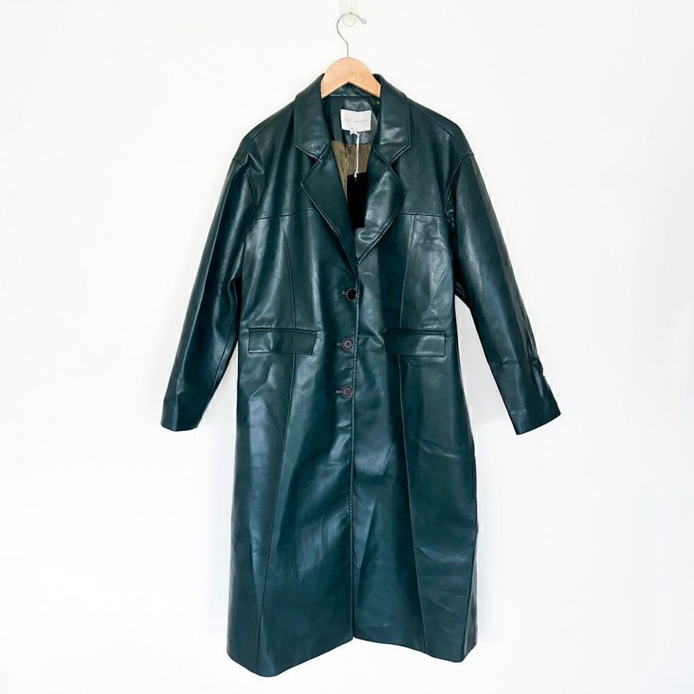 DEPT. ANONYM Women’s Forest Evergreen Vegan Leather Pinch Pleat Trench Coat